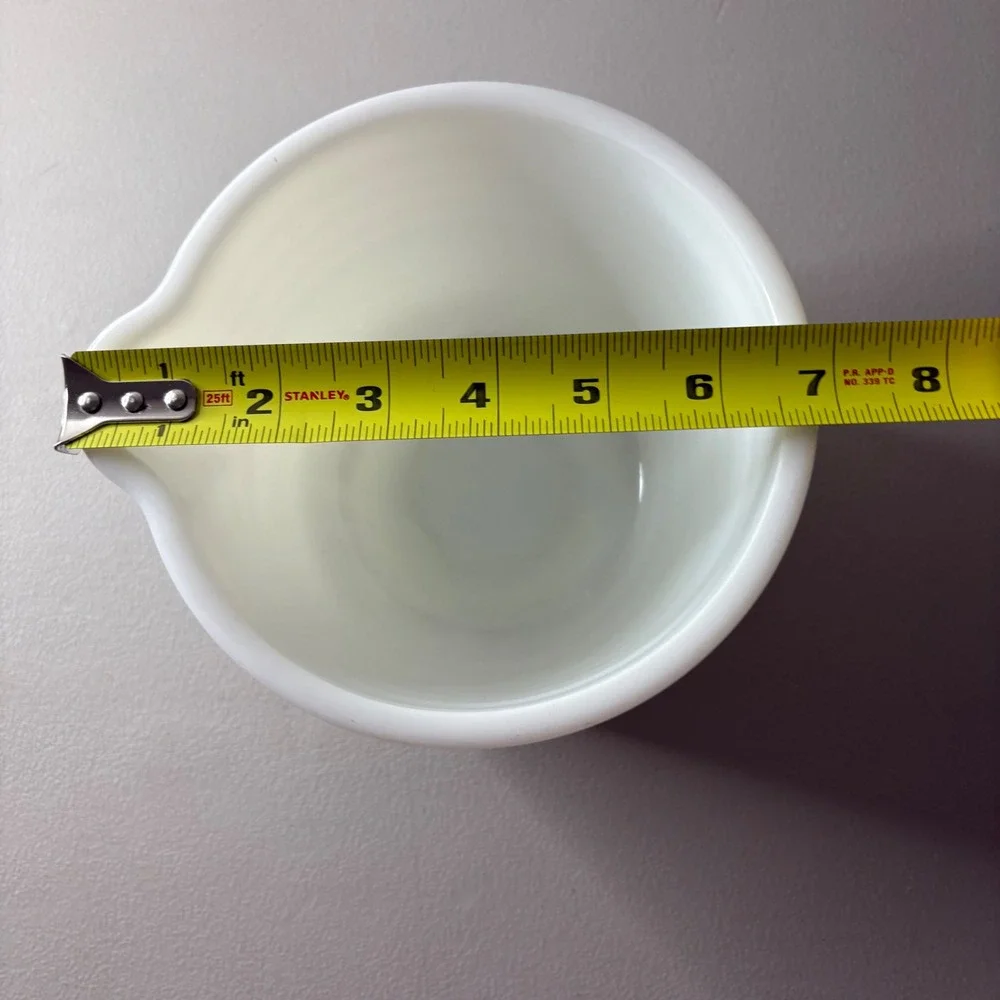 VTG Pyrex General Mills Milk Glass Mixing Bowl Wht Ribbed Pour Spout Made inUSA